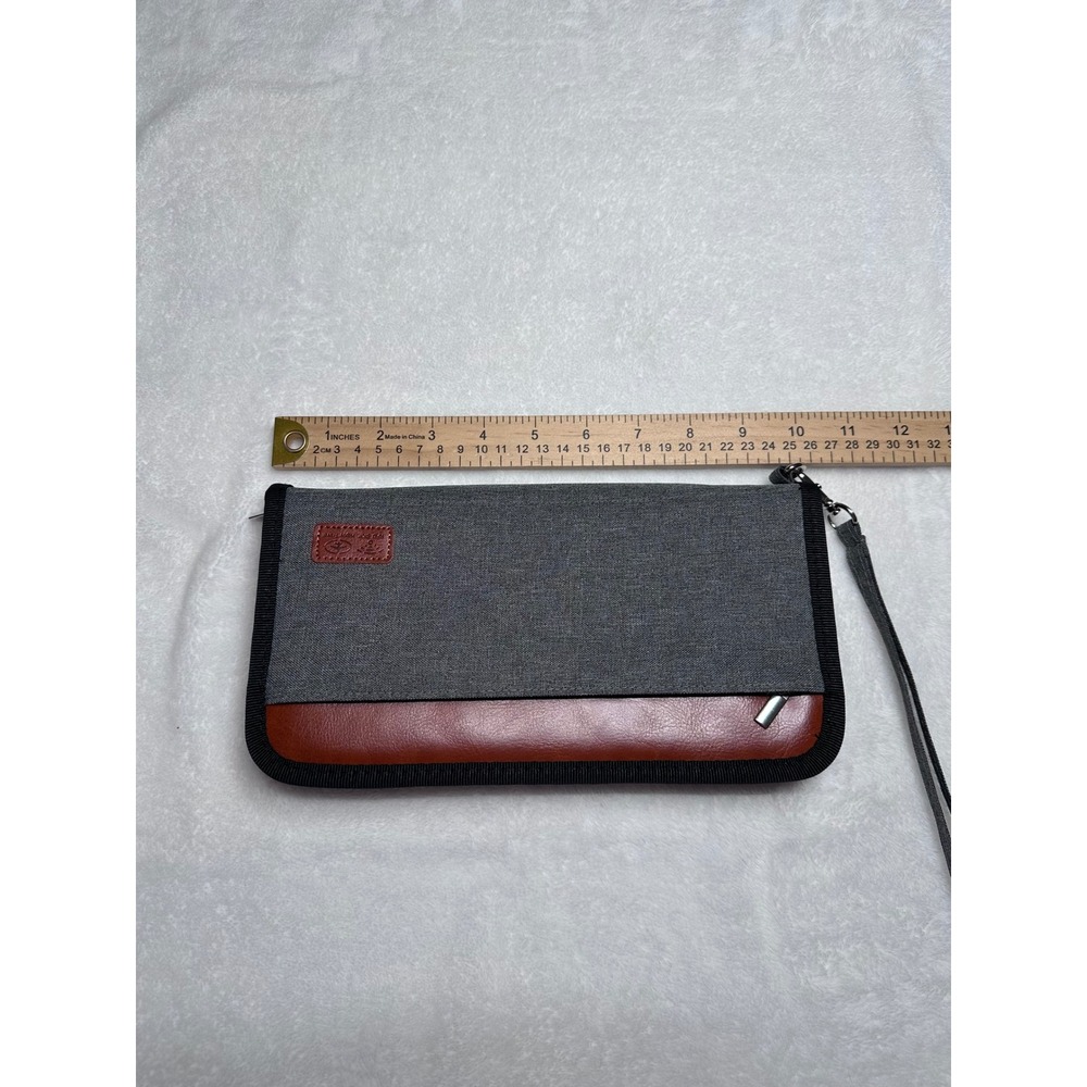Happy Travel RFID Blocking Zip Around Travel Wallet Organizer Grey Brown Canvas